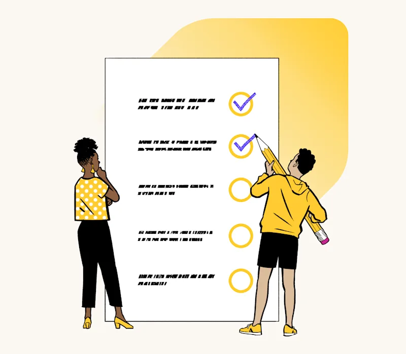 Illustration of a man and woman checking off a list 